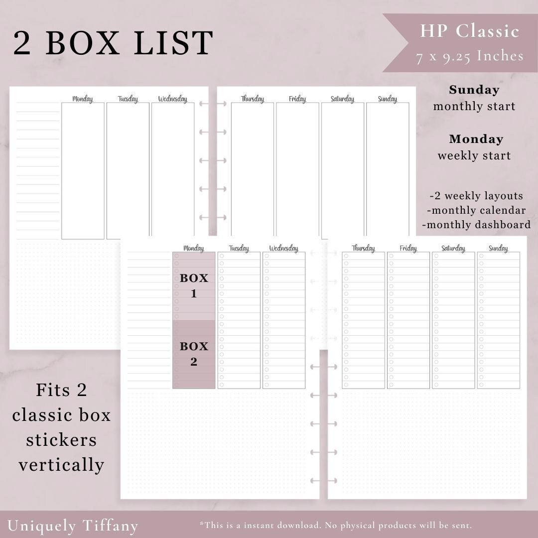 UNDATED PRINTABLE Happy Planner Classic Vertical 2 Box - Etsy