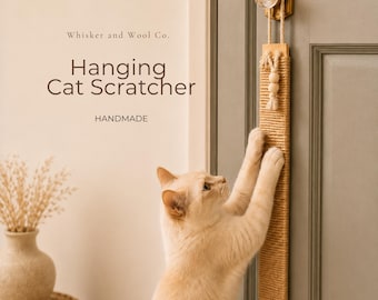 Hanging Sisal Cat Scratcher | Reinforced Wood Backing, Minimalist Wall Mount Toys