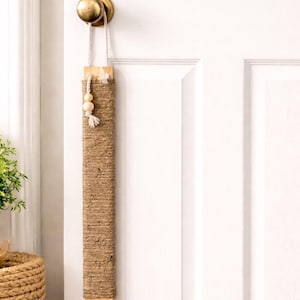 Hanging Cat Scratcher Door Hanger | Natural Jute Macrame Decor, Wood Base Cat Toy