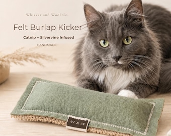 Handmade Cat Kicker Toy, Catnip Silvervine Burlap Felt, Natural Enrichment Play