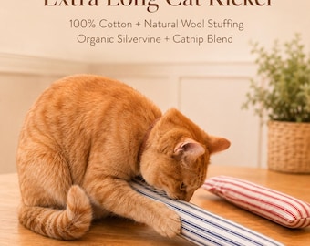 Extra Long Cat Kicker Toy, Cotton, Wool, Catnip Silvervine Blend