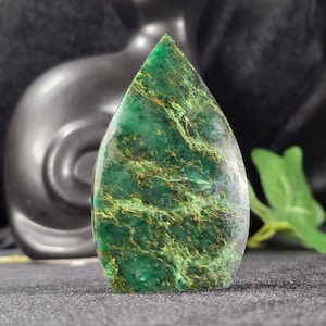 Emerald Jasper Teardrop - Green Jasper Flame - 3.34 Inch Polished Stone - Gold Veining Display Piece