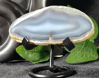 Blue Gray Agate Slice – Translucent Agate Decor – Banded Crystal Slice