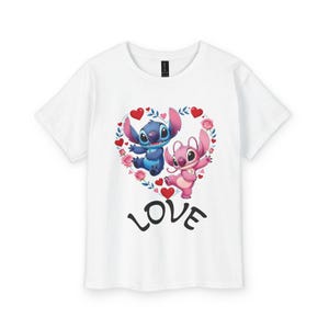 Stitch and Angel Heart Design Tee | Youth T-Shirt, LOVE Print image 3