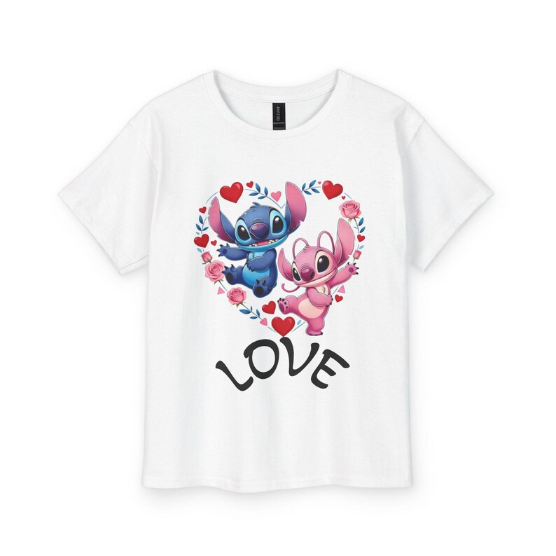 Stitch and Angel Heart Design Tee | Youth T-Shirt, LOVE Print image 3