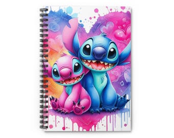 Stitch and Angel Notebook | Watercolor Hearts, Ruled Journal
