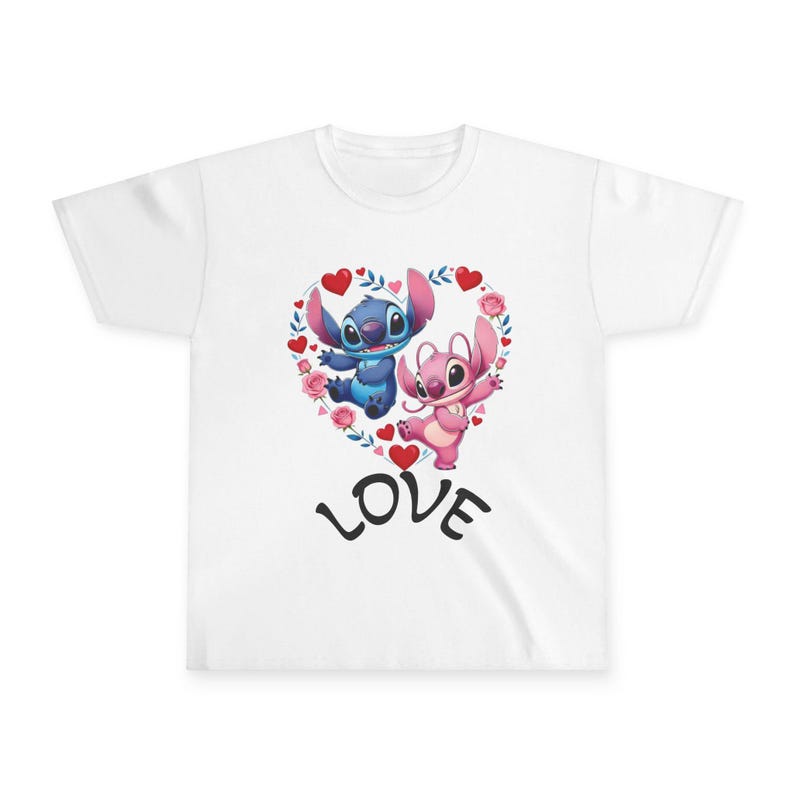 Stitch and Angel Heart Design Tee | Youth T-Shirt, LOVE Print image 1
