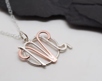 Aries Scorpio Zodiac Pendant Sterling Silver & Copper Astrology Necklace