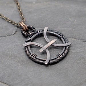 Pisces zodiac necklace wire wrapped in oxidised copper