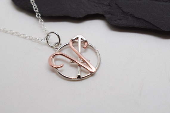 Aries Sagittarius Necklace Sterling Silver and Polished Copper Combined Zodiacs
