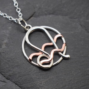 Leo Aquarius necklace sterling silver and polished copper