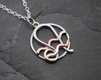 Leo Aquarius necklace sterling silver and polished copper