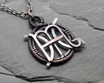 Pisces Scorpio zodiac necklace, wire wrapped oxidised copper combined star signs pendant, rustic constellation charm,handmade jewelry him