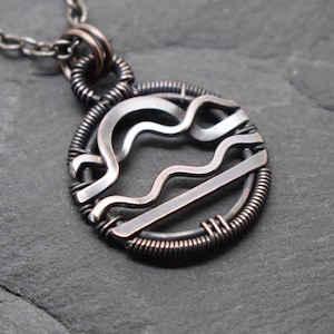 Libra Aquarius necklace wire wrapped oxidised copper