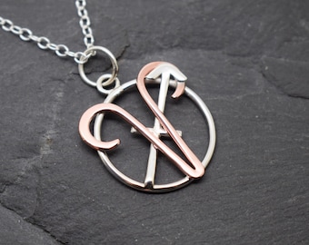 Aries sagittarius necklace sterling silver and polished copper combined zodiacs pendant