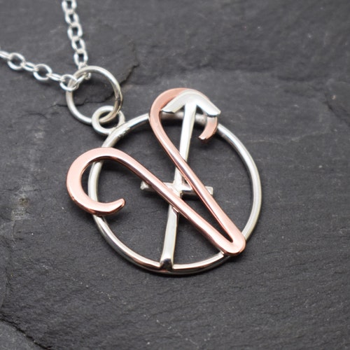 Aries Sagittarius Necklace Sterling Silver and Polished Copper Combined Zodiacs