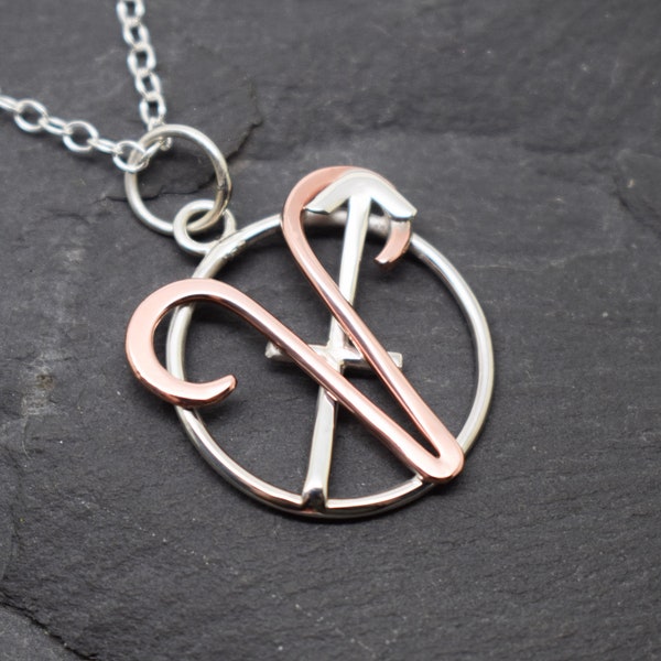 Aries sagittarius necklace sterling silver and polished copper combined zodiacs pendant