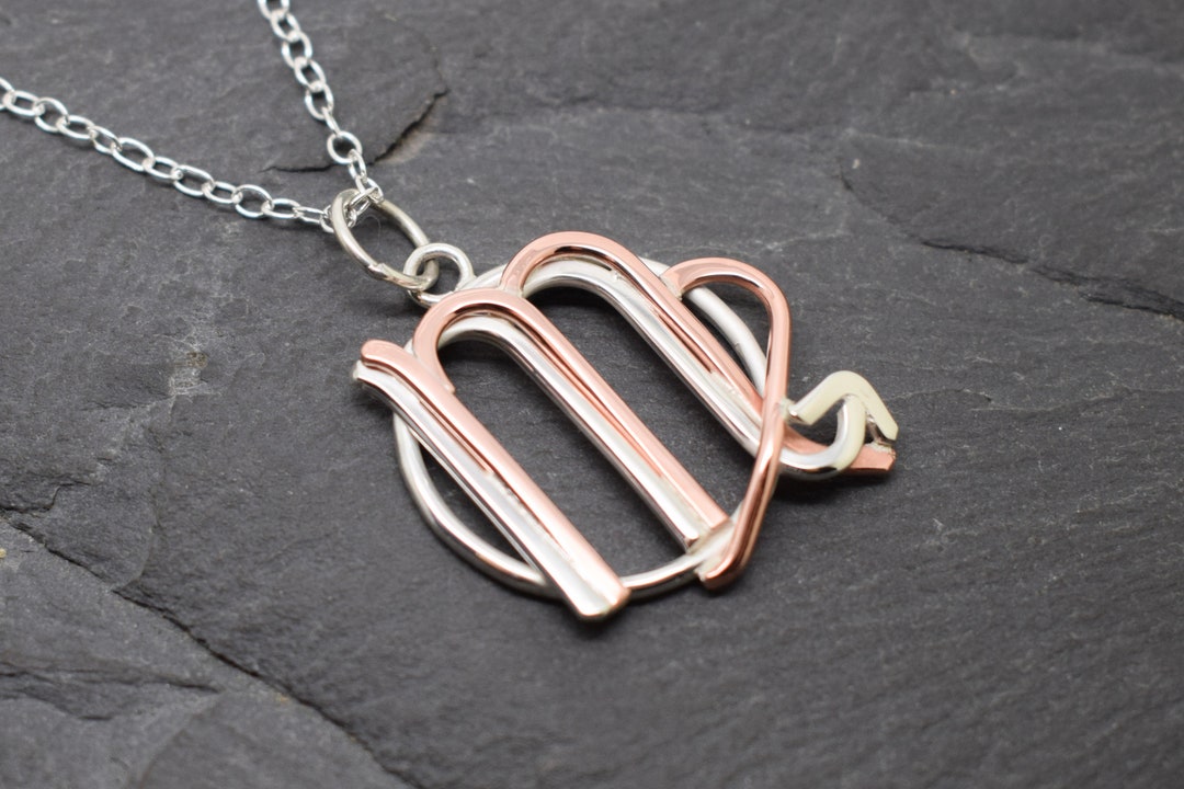 Virgo Scorpio Necklace Sterling Silver and Polished Copper Combined