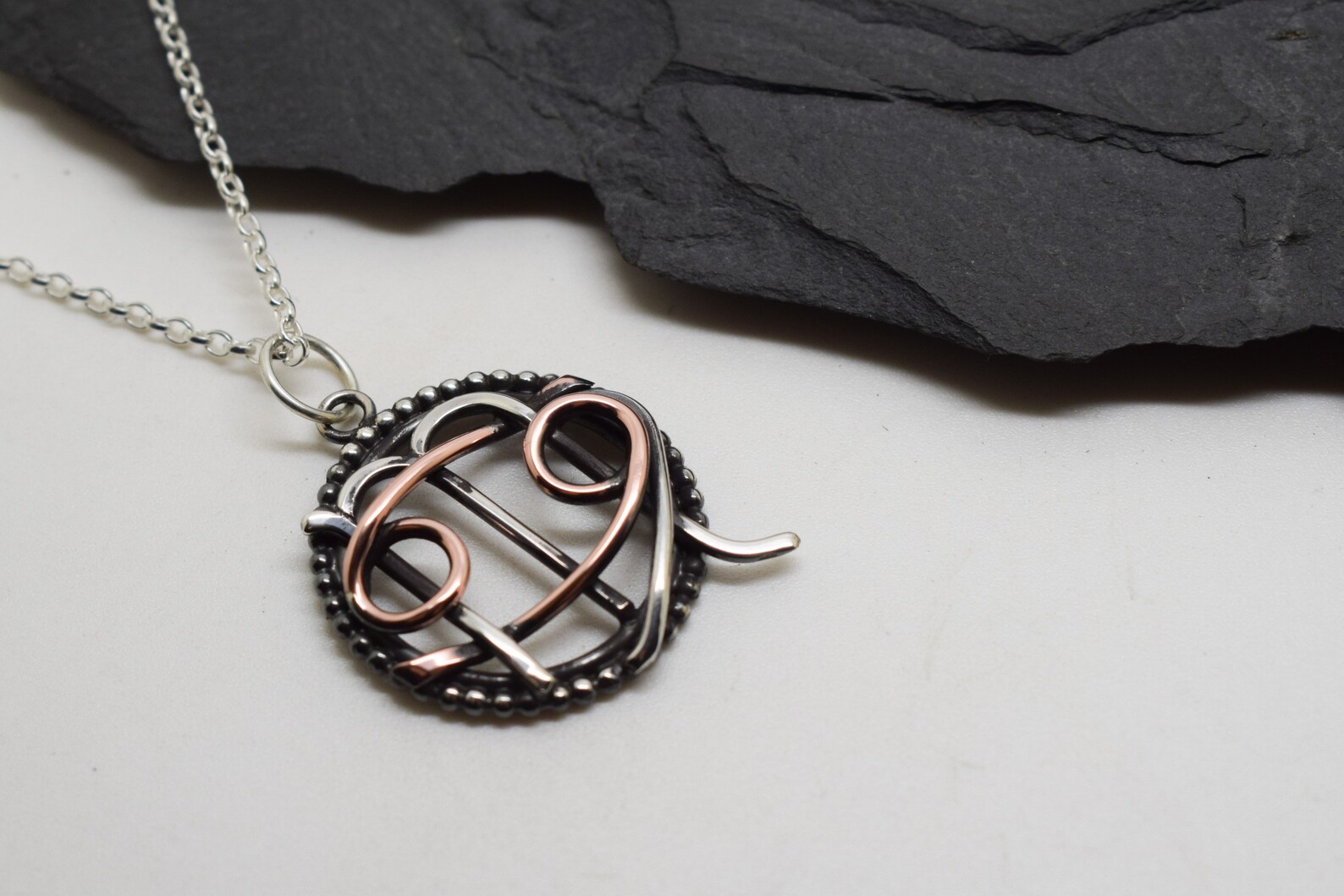 Cancer Virgo Necklace Sterling Silver and Oxidised Copper With Etsy