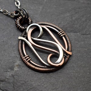 Leo Leo necklace wire wrapped oxidised copper and sterling silver