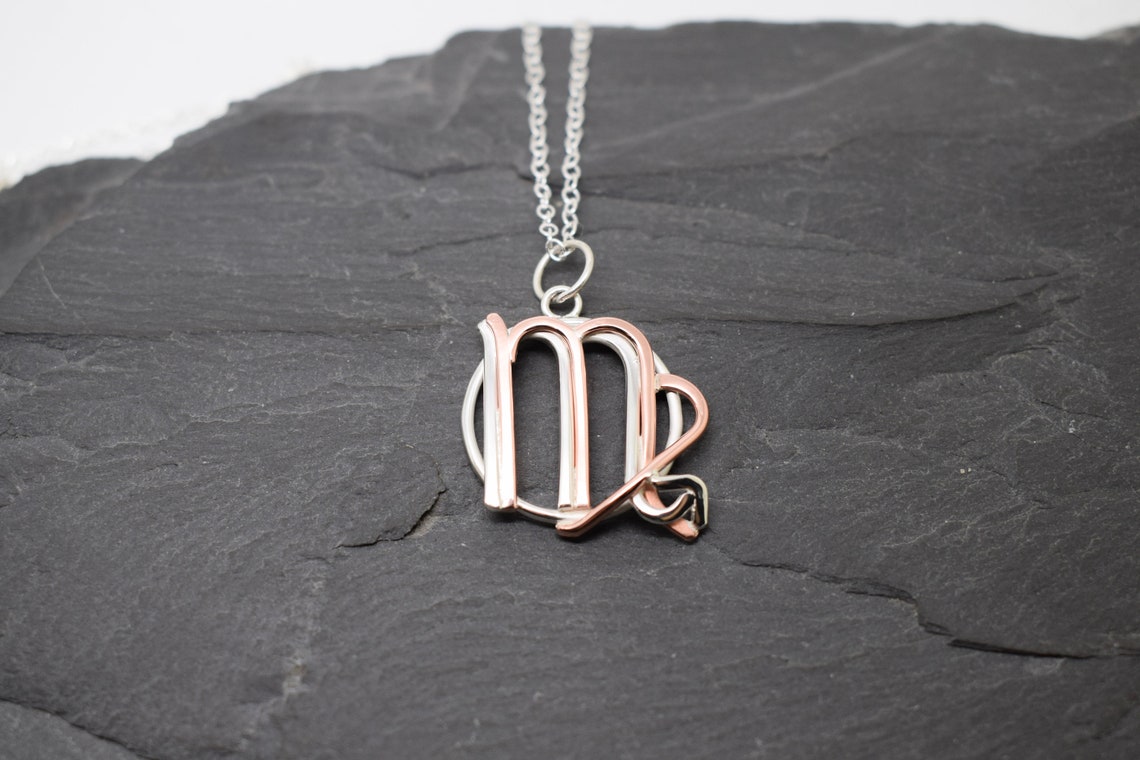 Virgo Scorpio Necklace Sterling Silver and Polished Copper Etsy