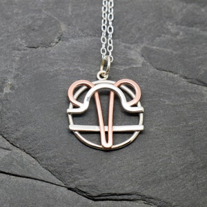 Aries libra necklace sterling silver and polished copper combined zodiacs image 2