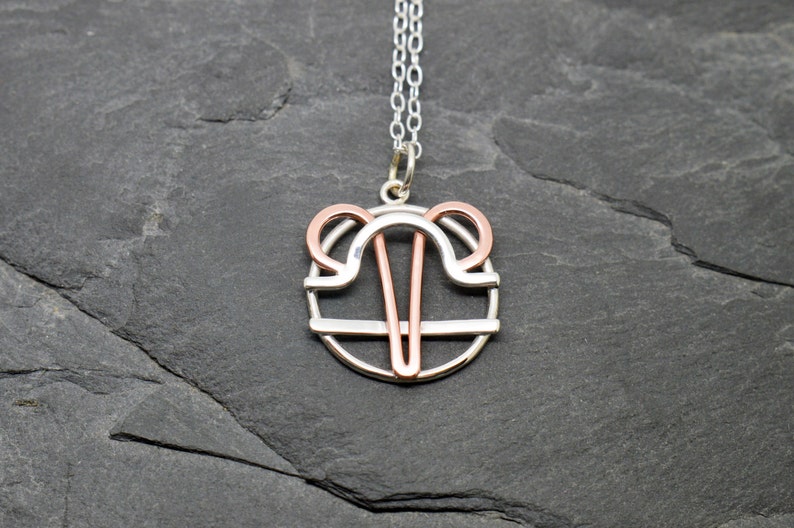 Aries libra necklace sterling silver and polished copper combined zodiacs image 2