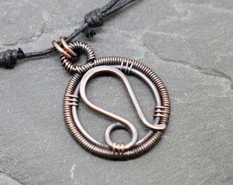 Leo pendant wire wrapped oxidised copper zodiac