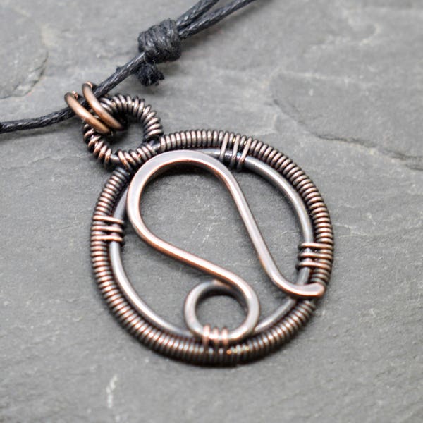 Leo pendant wire wrapped oxidised copper zodiac