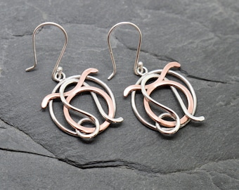 Taurus Leo earrings sterling silver and polished copper combined zodiacs