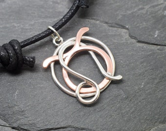 Taurus leo necklace sterling silver and polished copper combined zodiacs