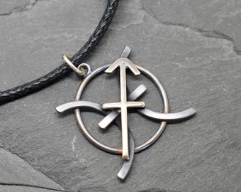 Pisces Schütze Halskette aus Sterlingsilber und oxidiertem Kupfer kombiniert Sternzeichen
