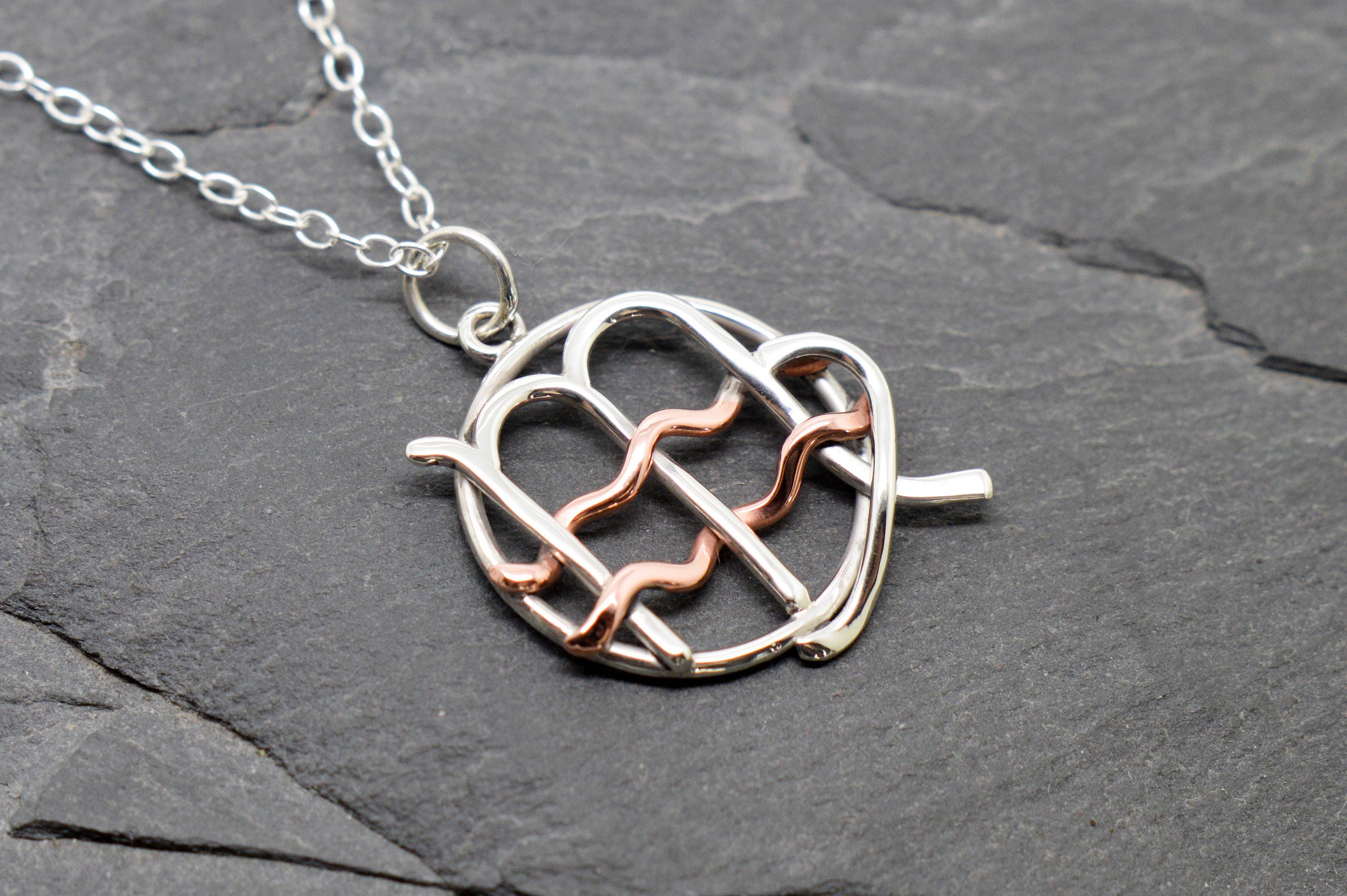 Virgo Aquarius Necklace Sterling Silver and Polished Copper Etsy UK