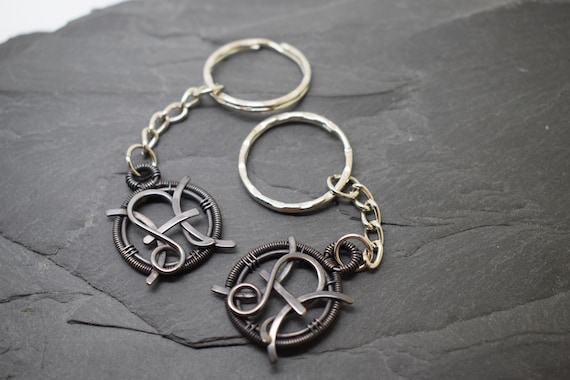 Combined Zodiac Sign Keyring: Oxidized Copper Astrology Charm