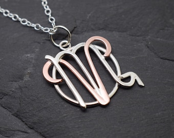 Aries Scorpio necklace sterling silver and polished copper combined zodiacs