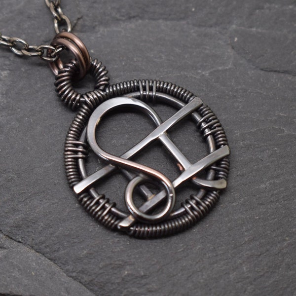 Leo gemini zodiac necklace wire wrapped oxidised copper