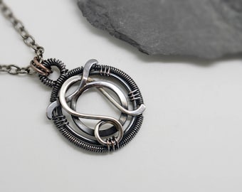 Taurus Leo Zodiac Pendant: Oxidized Sterling Silver & Copper Astrology Necklace