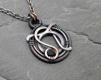 Taurus Leo Zodiac Pendant: Oxidized Sterling Silver & Copper Astrology Necklace