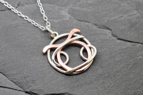 Taurus cancer necklace sterling silver and polished copper combined zodiacs