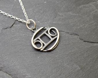 Miniature Gemini and Cancer Zodiac Necklace, Sterling Silver & Oxidized Copper