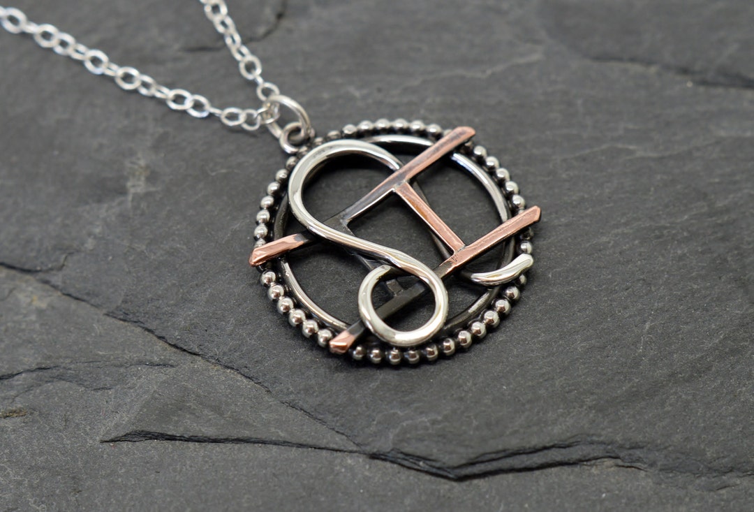 Gemini Leo Necklace Sterling Silver and Copper With Beaded Edging ...