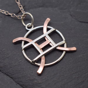 Gemini pisces necklace sterling silver and polished copper combined zodiacs
