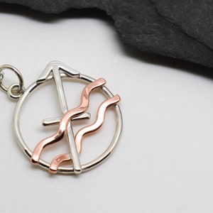 Sterling Silver Aquarius Sagittarius Zodiac Necklace, Copper Intertwined Signs