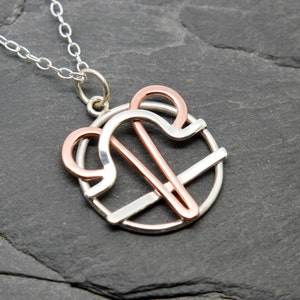 Aries libra necklace sterling silver and polished copper combined zodiacs image 1