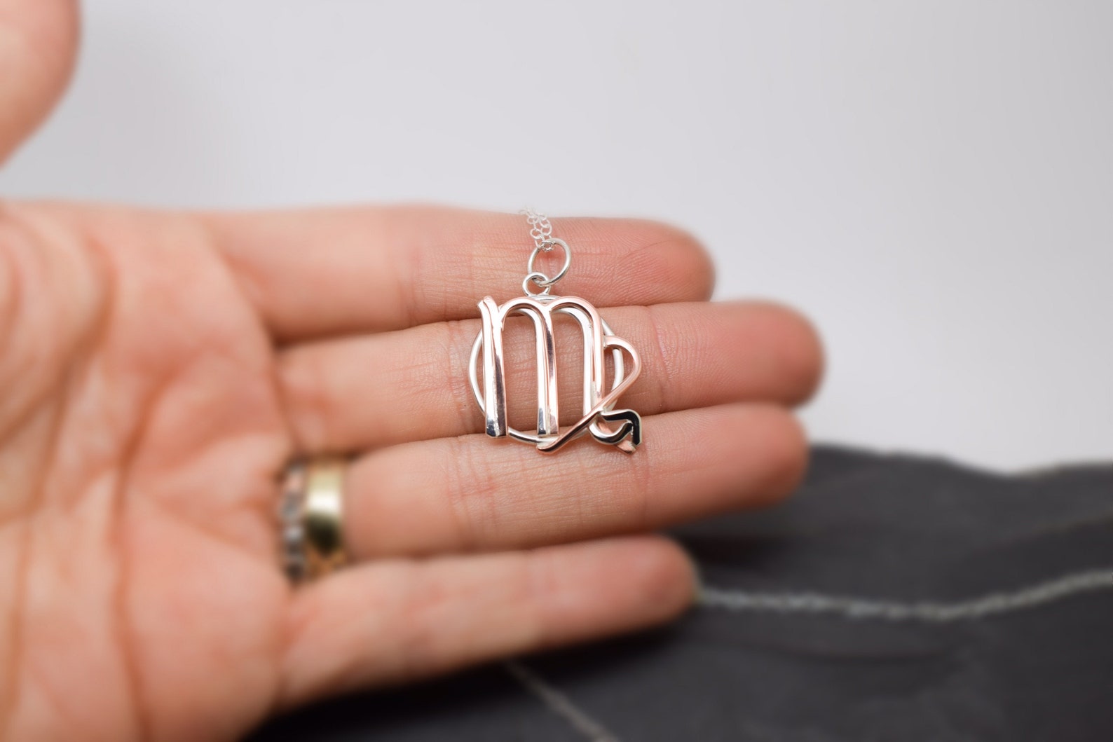 Virgo Scorpio Necklace Sterling Silver and Polished Copper Etsy