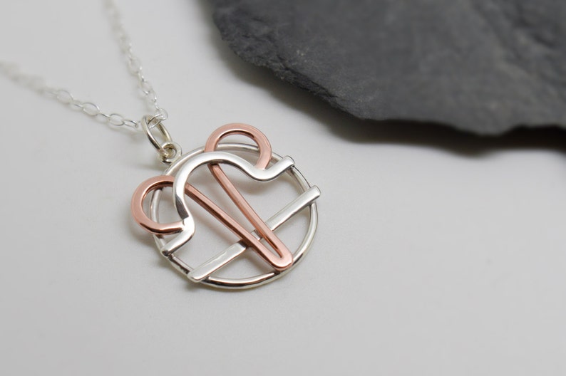 Aries libra necklace sterling silver and polished copper combined zodiacs image 4