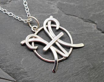 Aries Pisces combined zodiac polished necklace, sterling silver minimalist pendant, handmade charm, astrological Christmas gift for him her