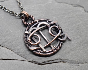 Cancer Scorpio combined zodiac necklace wire wrapped oxidised copper, handmade astrology jewellery, horoscope birthday wedding gift unisex