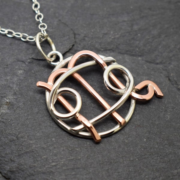 Cancer Scorpio necklace sterling silver and polished copper combined zodiacs