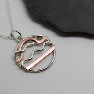 Aquarius and Libra Zodiac Necklace, Sterling Silver and Copper Star Sign Pendant, Handmade Astrology Jewellery, Birthday charm for her